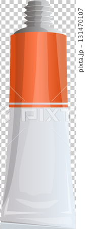 Tube of vibrant orange paint ready for artistic expression and creative projects on canvas. 131470107