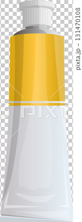 Yellow and white tube of paint or cream product with a gray cap in a cartoon style. Yellow and white tube of paint or cream product with a gray cap in a cartoon style. 131470108
