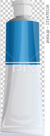 A tube with a white cap and a blue stripe, commonly used for storing and dispensing cream. 131470116