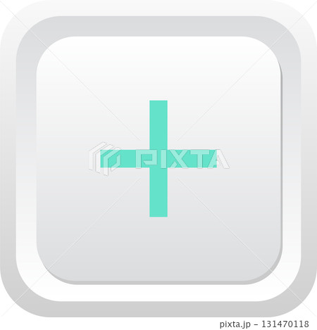 A square button with rounded corners features a plus symbol at the center of the design. A square button with rounded corners features a plus symbol at the center of the design. 131470118