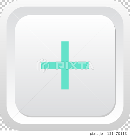 A square button with rounded corners features a plus symbol at the center of the design. A square button with rounded corners features a plus symbol at the center of the design. 131470118