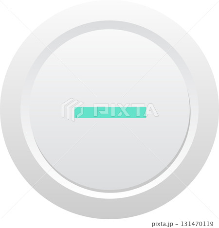 A minimalistic button icon featuring a horizontal bar on a round, white and gray, interface. 131470119