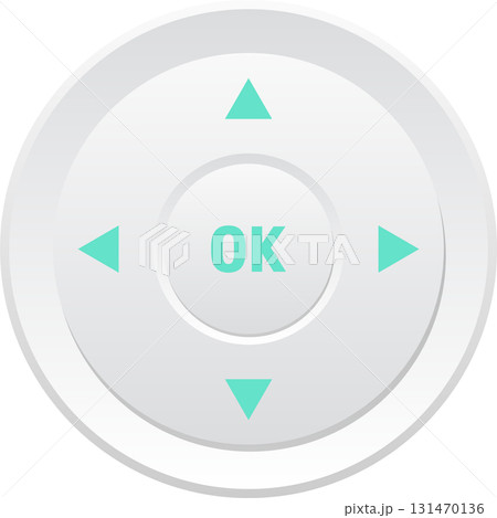 Simple white navigational input control with arrows and an ok button for easy selections. 131470136