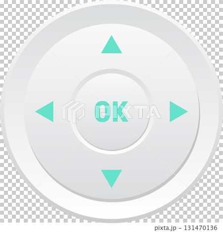Simple white navigational input control with arrows and an ok button for easy selections. 131470136