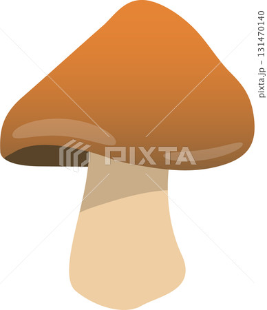 Illustration of a brown-capped mushroom with a thick, light-colored stem on a dark background. 131470140