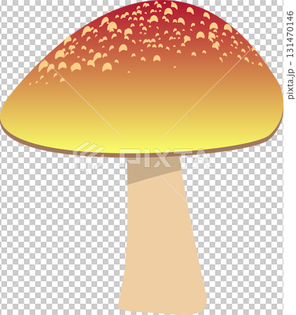 Illustrated mushroom with a red cap and white spots, on a black background. Colorful and simple. 131470146