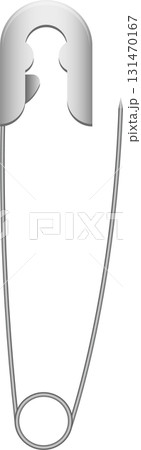 A silver-colored safety pin is captured against a stark black background, showcasing its design. 131470167
