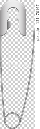 A silver-colored safety pin is captured against a stark black background, showcasing its design. 131470167