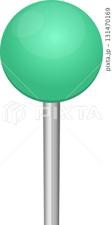 A light green map pin stands upright. The pin has a silver cylindrical body and round head. 131470169