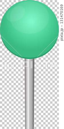 A light green map pin stands upright. The pin has a silver cylindrical body and round head. 131470169