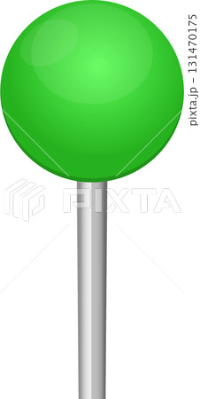 Simple green pin with a long silver post, often used for marking locations on a map or board. 131470175