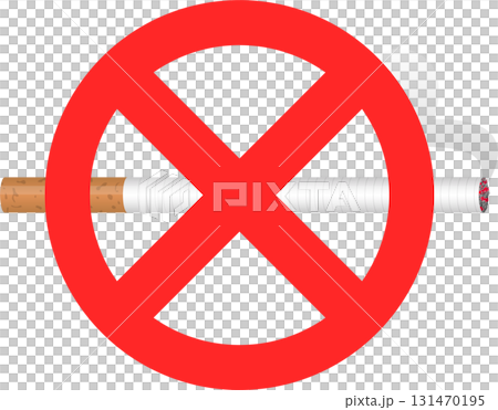 Cigarette crossed out with a red circle indicates that smoking is not allowed in the area. 131470195