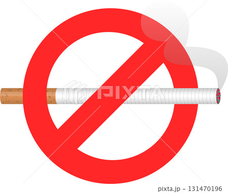 No Smoking Symbol: A burning cigarette is crossed out with a bright red prohibition symbol. No Smoking Symbol: A burning cigarette is crossed out with a bright red prohibition symbol. 131470196