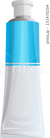 Tube container with blue and white color and grey cap. Packaging supply for personal care. 131470204