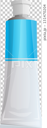 Tube container with blue and white color and grey cap. Packaging supply for personal care. 131470204