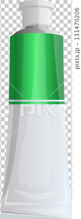 Green and white tube with a ribbed cap, commonly used for holding substances like paint or cream. 131470206