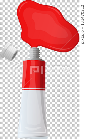 Tube of red pigment extruding paint. Perfect for art projects, crafts, and creative expressions. 131470212