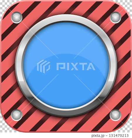 Rounded square backdrop with a metal-trimmed circular blue center, embellished with rivets and stripes. Rounded square backdrop with a metal-trimmed circular blue center, embellished with rivets and stripes. 131470213