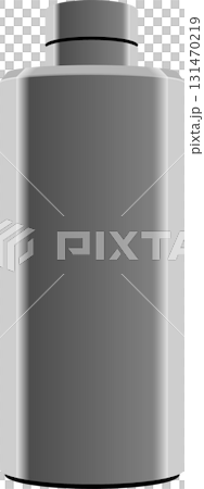 A gray, abstract geometric bottle with cylindrical top and linear detailing. Modern design. 131470219