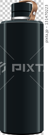 Sleek, minimalist black water bottle with a leather handle, perfect for staying hydrated on the go. 131470223