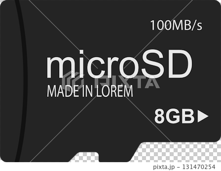 Close-up of a black microSD card showcasing its storage capacity and data transfer speed. 131470254