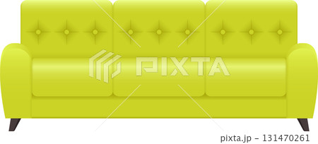 Modern chartreuse couch with tufted back, designed for comfort and contemporary style. 131470261