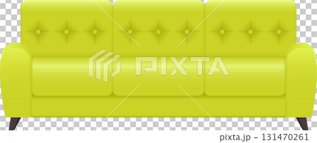 Modern chartreuse couch with tufted back, designed for comfort and contemporary style. 131470261