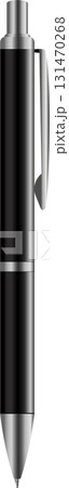 Close up of a black and silver pen, depicted vertically, against a stark black backdrop. Close up of a black and silver pen, depicted vertically, against a stark black backdrop. 131470268