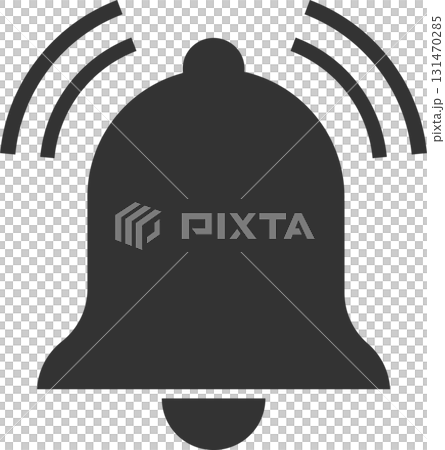 Stylized ringing notification bell, signaling alert or reminder with radiating sound waves above. 131470285