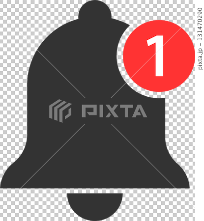 Illustration of a notification bell signaling one new update or alert requiring attention 131470290