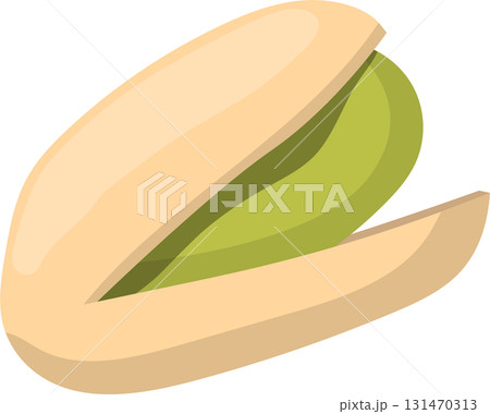 A partially cracked pistachio shell reveals the bright green nut inside, inviting snacking. 131470313