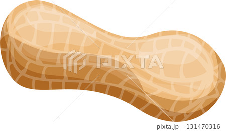 A close-up of a peanut still in the shell. The shell is brown, beige with a patterned texture. 131470316