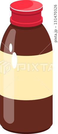 Illustration of a jar with a red lid and brown filling on a black background, simple design. 131470326