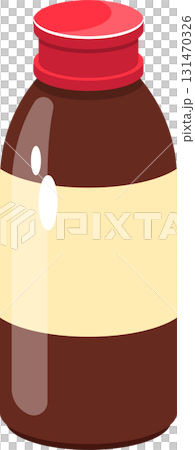 Illustration of a jar with a red lid and brown filling on a black background, simple design. 131470326