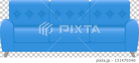 Sky-blue three-seater sofa with buttoned back cushions, perfect for a modern living room. 131470340