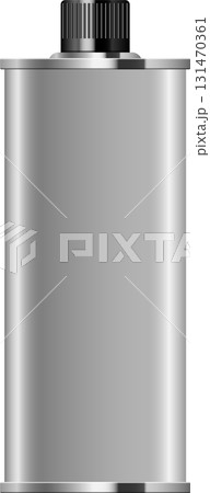 Silver metal container with a black ribbed cap, suitable for storage and industrial use. 131470361