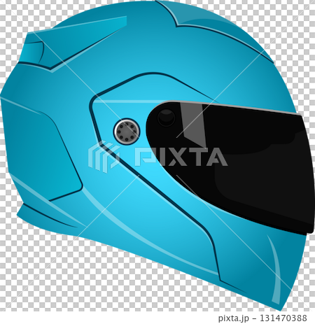 Sleek light blue protective racing helmet with black tinted visor for motorsport safety gear. 131470388