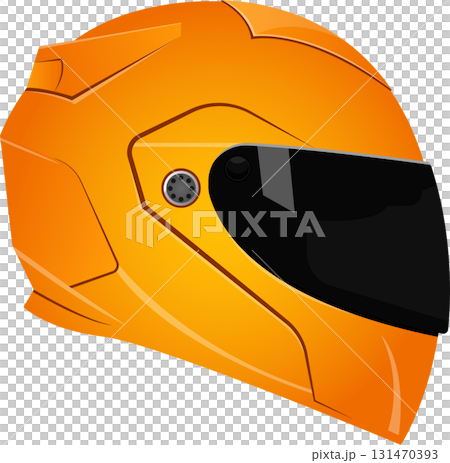 Stylized orange helmet with a dark visor for safety during motorsport or cycling activities. Stylized orange helmet with a dark visor for safety during motorsport or cycling activities. 131470393