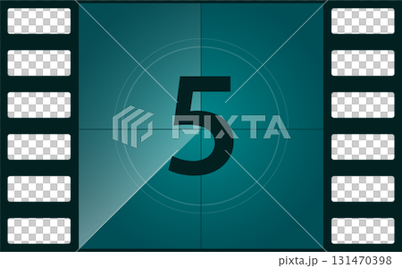 Film countdown: Five seconds to start, teal background, retro aesthetic for the cinema. Film countdown: Five seconds to start, teal background, retro aesthetic for the cinema. 131470398