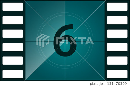 Countdown Leader Showing Number Six: A cinematic moment before a film's dramatic start. Countdown Leader Showing Number Six: A cinematic moment before a film's dramatic start. 131470399