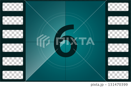 Countdown Leader Showing Number Six: A cinematic moment before a film's dramatic start. Countdown Leader Showing Number Six: A cinematic moment before a film's dramatic start. 131470399