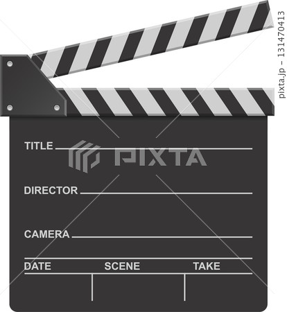 Classic film slate, used to mark the beginning of a take on a movie set with a snapping sound 131470413