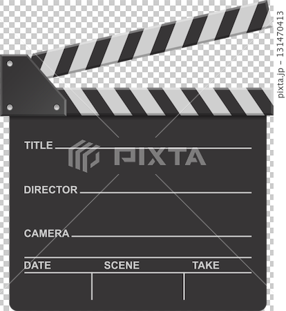 Classic film slate, used to mark the beginning of a take on a movie set with a snapping sound 131470413