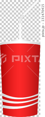 Vibrant red drink cup with straw, ready for refreshment. Simple, clean, eye-catching design. Vibrant red drink cup with straw, ready for refreshment. Simple, clean, eye-catching design. 131470415