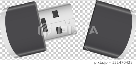 Open data storage device, an unbranded gray and silver USB drive with cap removed on black. Open data storage device, an unbranded gray and silver USB drive with cap removed on black. 131470425