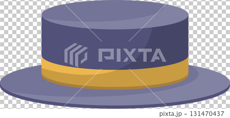 An elegant violet-blue top hat with a golden ribbon, reminiscent of formal occasions and magic shows. 131470437