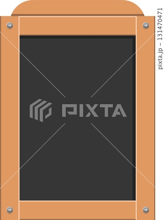 A cartoon chalkboard with a wooden frame is presented against a plain background. Ready for notes. A cartoon chalkboard with a wooden frame is presented against a plain background. Ready for notes. 131470471