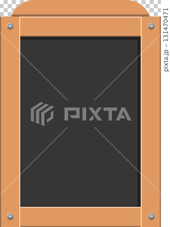 A cartoon chalkboard with a wooden frame is presented against a plain background. Ready for notes. A cartoon chalkboard with a wooden frame is presented against a plain background. Ready for notes. 131470471