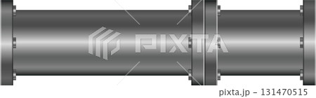 A silver pipe with bolts is connecting two sections, showing industrial design elements in place. 131470515