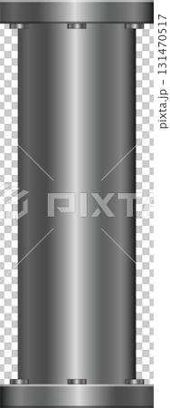 Monochromatic metal pillar composed of gray scale tones with black negative space backdrop. 131470517